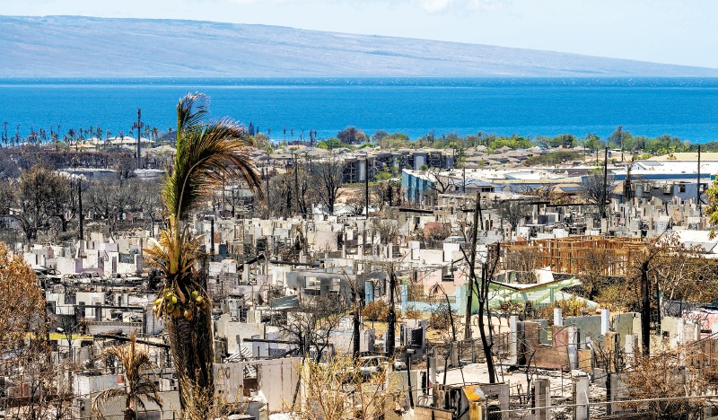 Vista general de la devastación en una zona residencial de Lahaina.