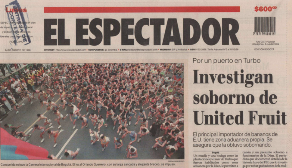 Una de las primeras denuncias de "El Espectador" contra las maniobras de Chiquita Brands en el Urabá antioqueño en 1998.