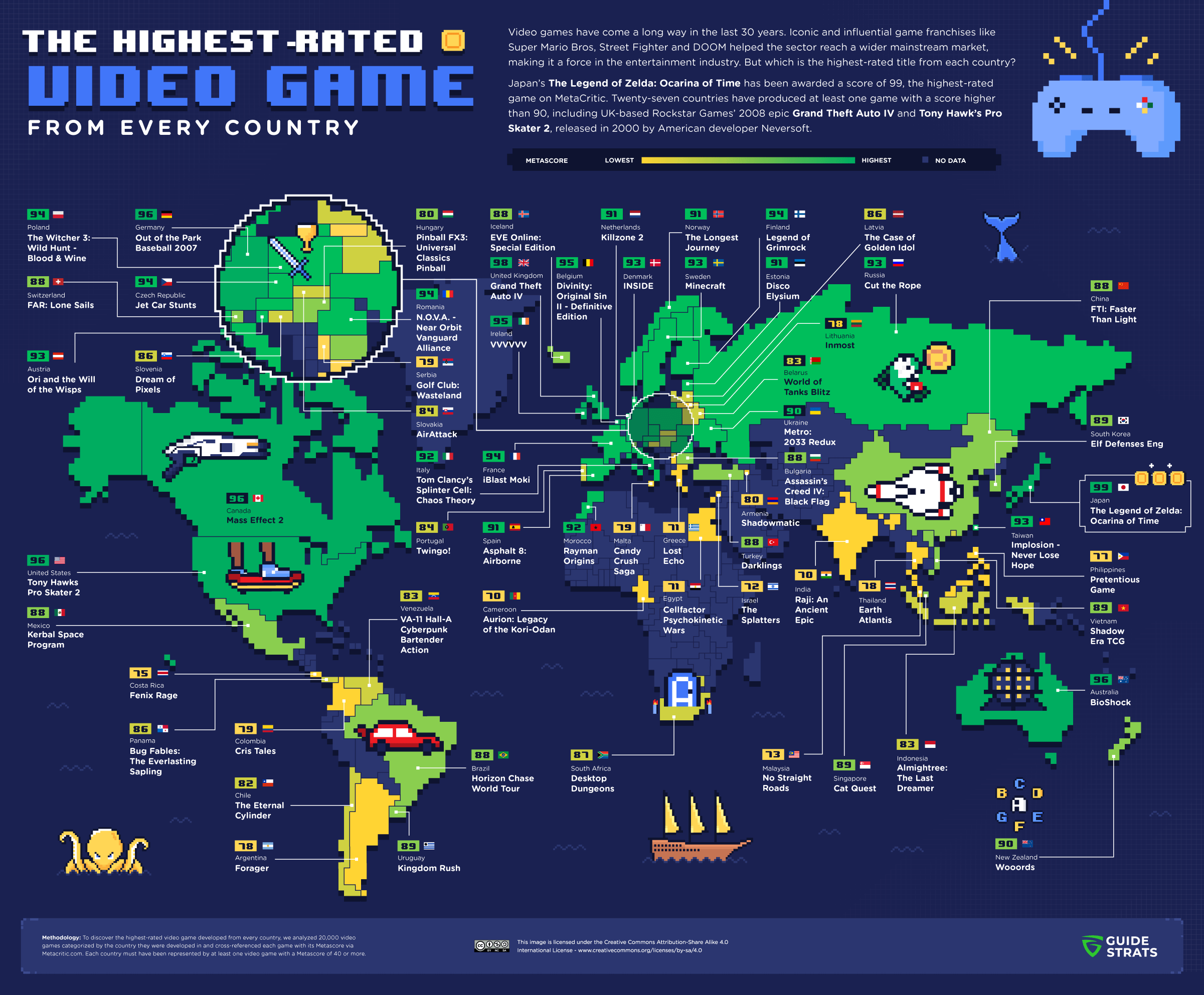 Mapa de Guide Strats de los videojuegos mejor valorados de cada país.