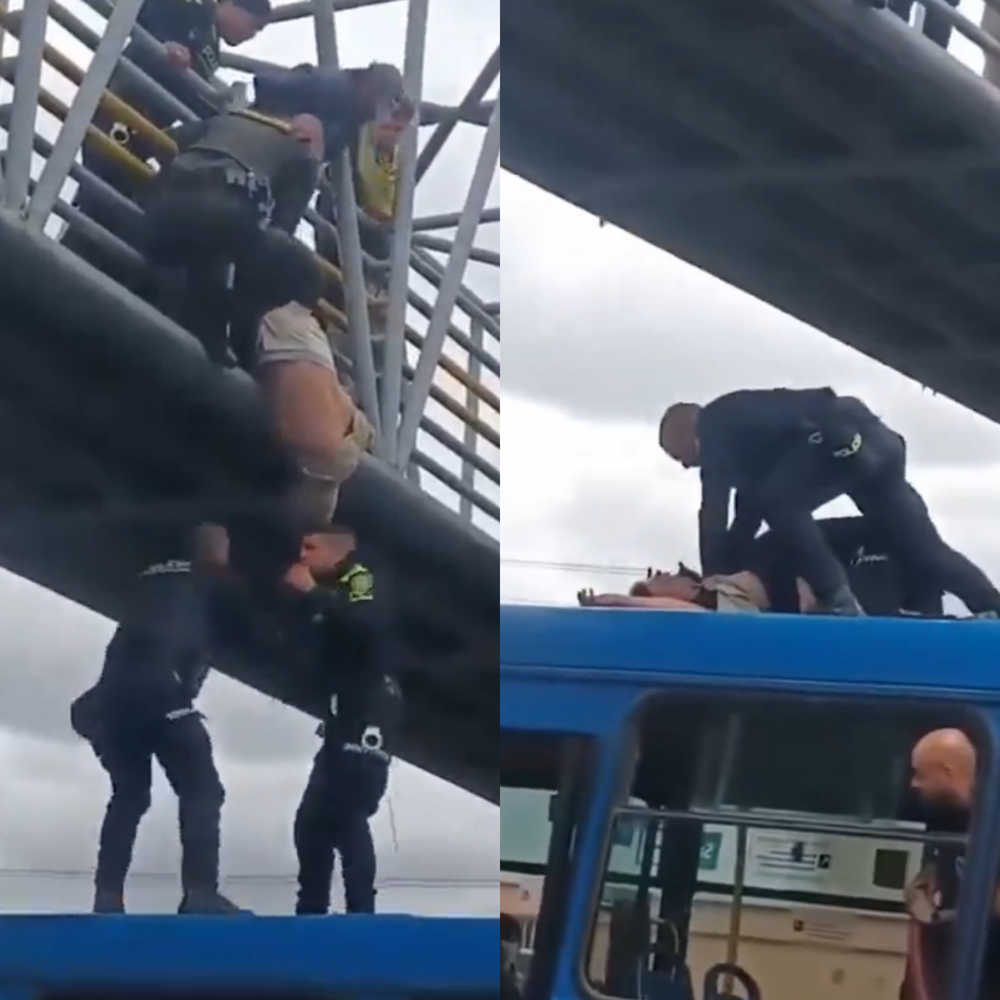 Conmoción en vía pública: hombre se intentó lanzar de un puente peatonal