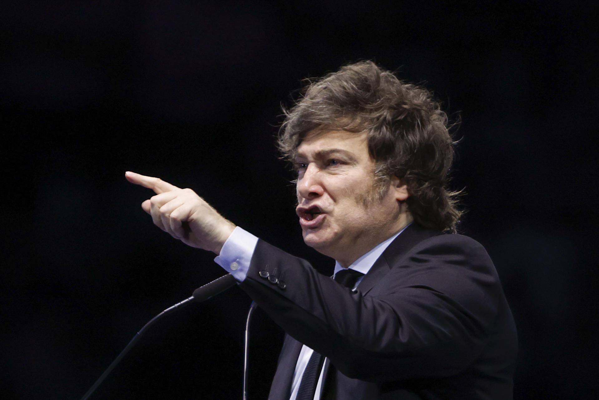 MADRID, 08/06/2025.- El presidente de Argentina, Javier Milei, interviene este domingo en la clausura del Madrid Economic Forum 2025, un congreso económico en el que participan economistas y políticos próximos a la derecha y la ultraderecha en Madrid. EFE/Sergio Pérez
