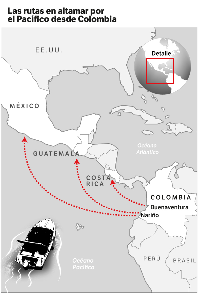 Rutas de la droga desde el Pacífico colombiano.