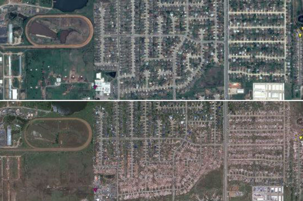 Google mostró el antes y el después del huracán en Oklahoma