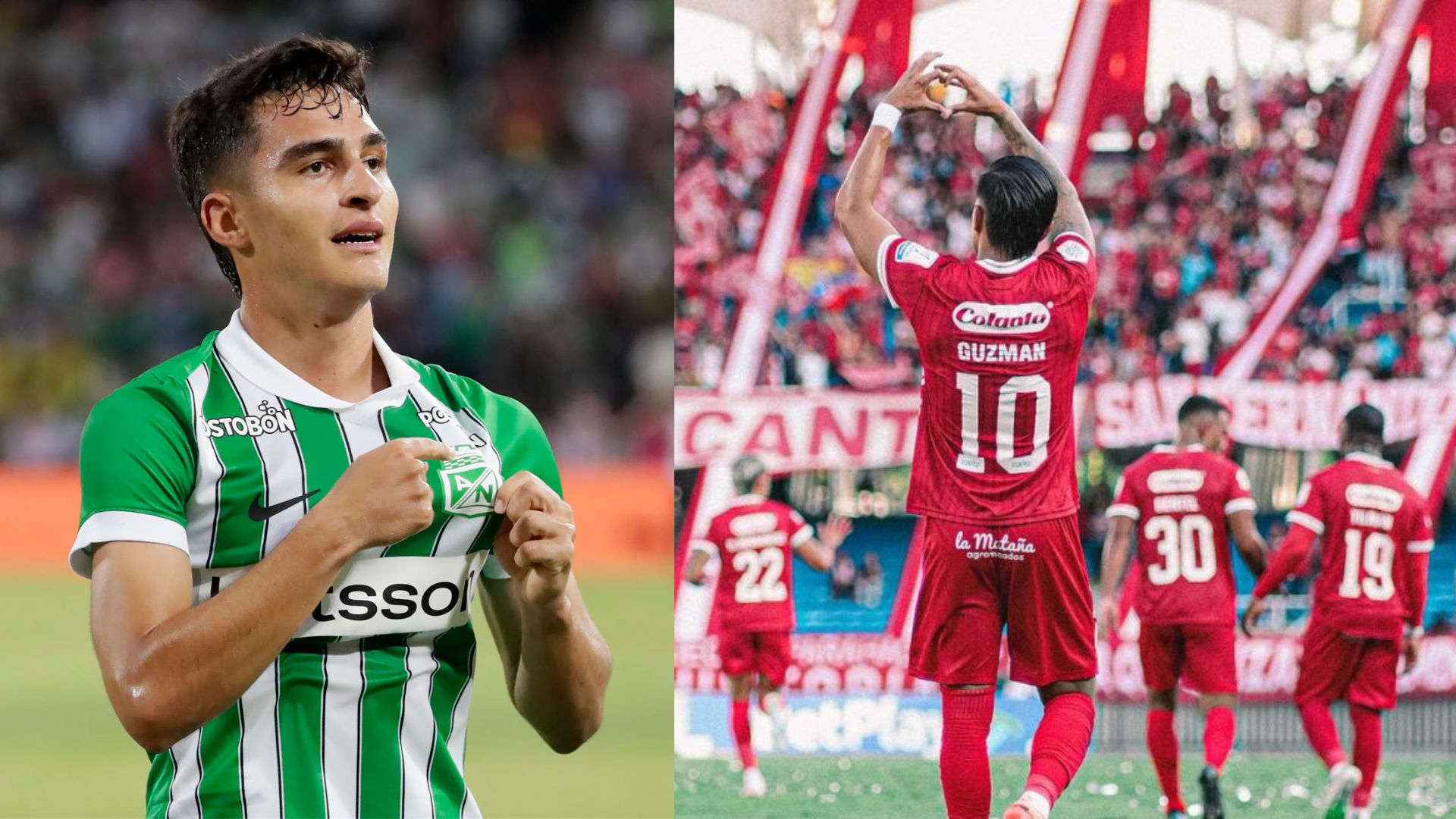 Juan Rengifo de Atlético Nacional y Yeison Guzmán de América de Cali.