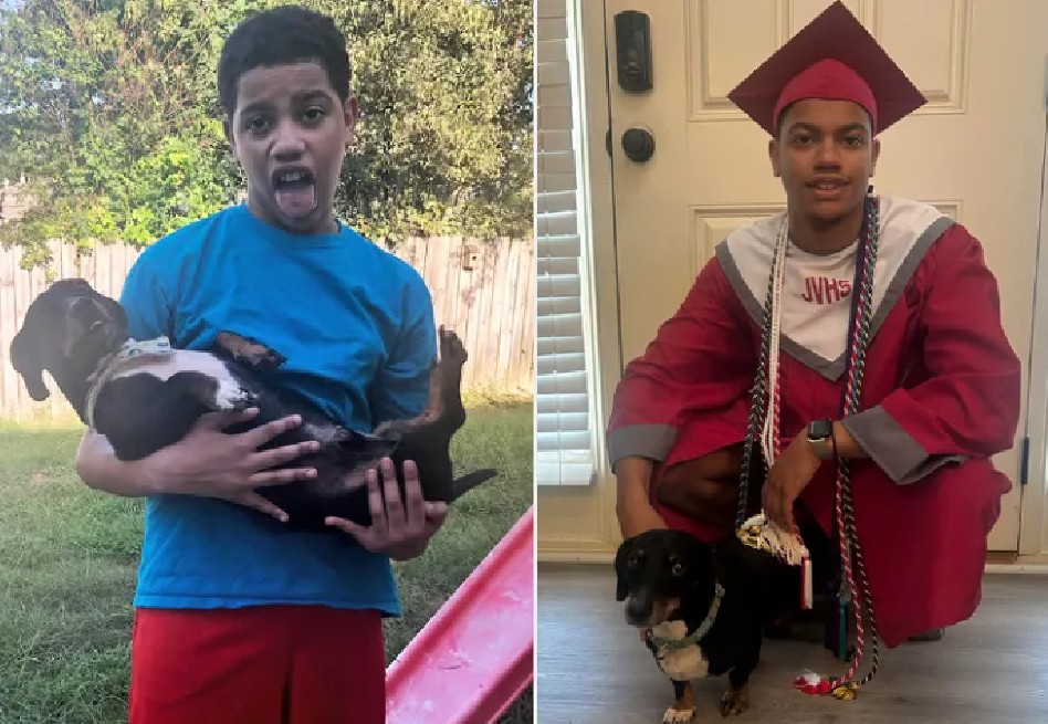 Joven se prepara para su graduación con la tierna ayuda de su mascota (video)
