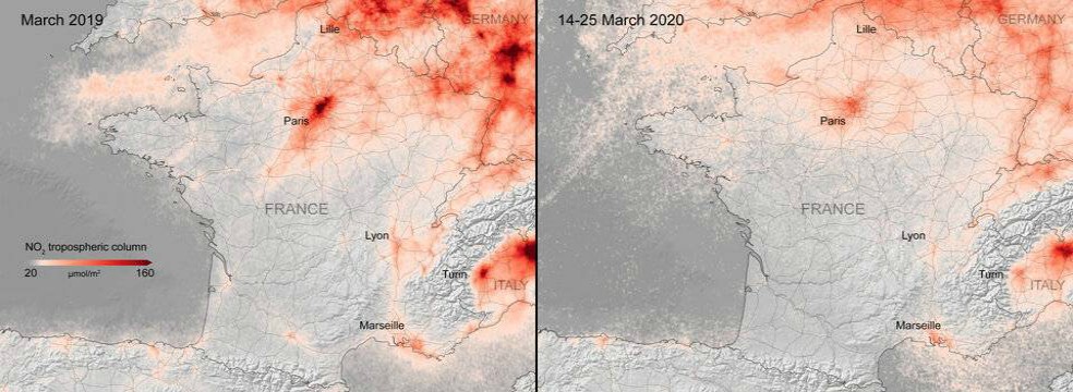 Las imágenes por satélite muestran las concentraciones de dióxido de nitrógeno entre el 14 y el 25 de marzo de 2020 en comparación con la concentración media mensual de 2019. Henk Eskes, del KNMI, explica por qué eligieron esas fechas: “Las concentraciones de este contaminante varían de un día a otro por los cambios meteorológicos. No es posible extraer conclusiones basándose únicamente en los datos de un día. La química de nuestra atmósfera no es lineal”.