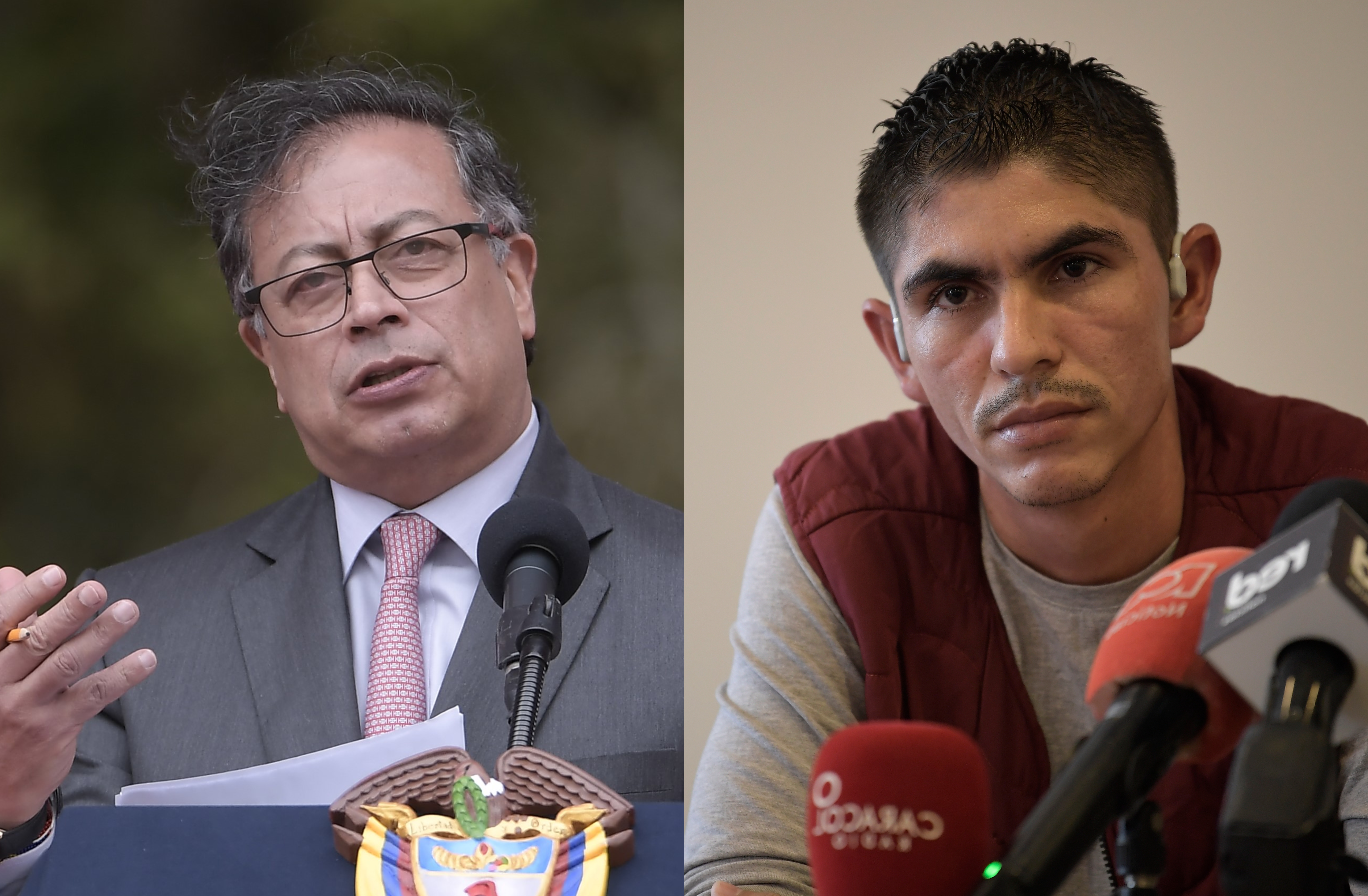 El presidente Gustavo Petro y Andrey Avendaño delegado del grupo armado en ese proceso de paz y uno de los mandos políticos del Frente 33 que hace presencia en Catatumbo.