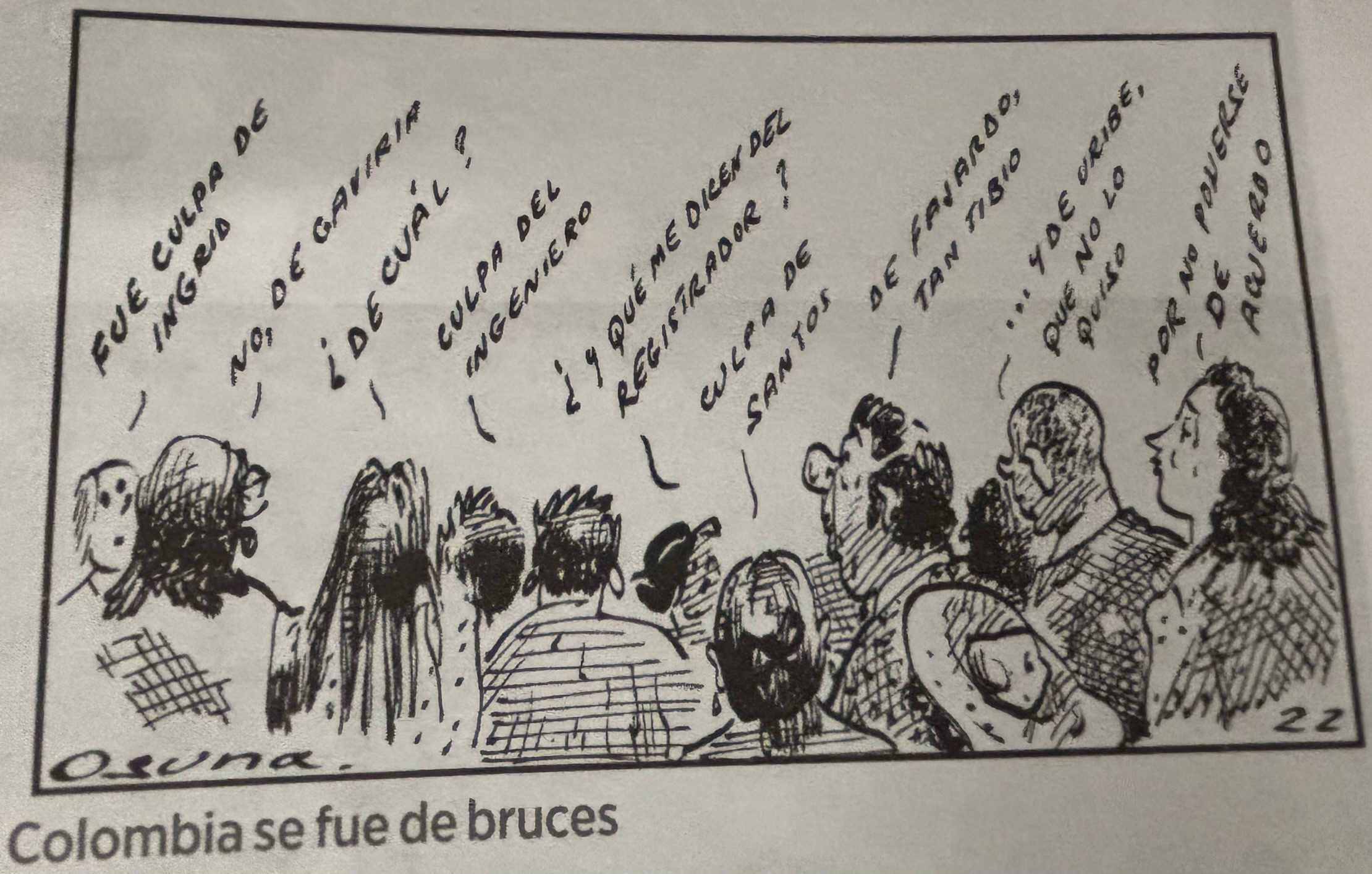 Caricatura del maestro Héctor Osuna interpretando el sentimiento del país, durante el segundo años de la presidencia de Gustavo Petro.