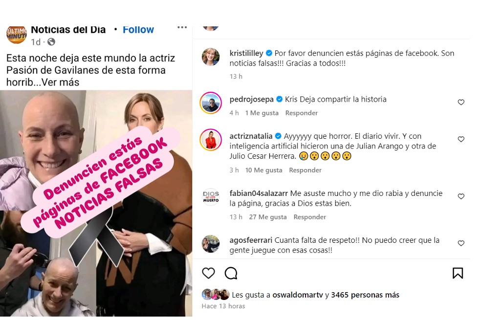 En medio de su lucha contra el cáncer, la actriz que interpretó a Gabriela Acevedo en ‘Pasión de gavilanes’, se refirió a una publicación falsa que circuló en redes sociales.