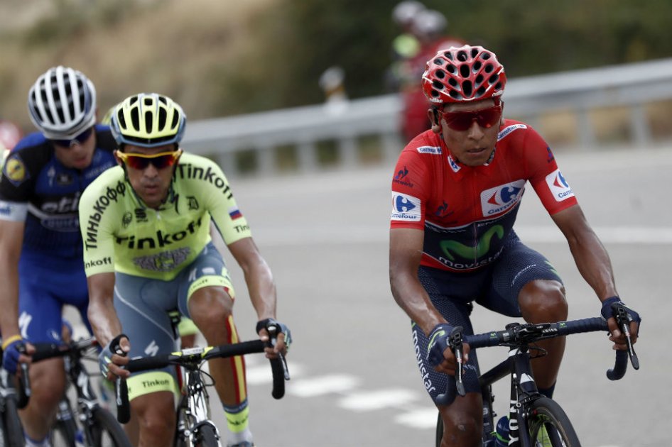 Nairo Quintana durante la fuga de la etapa 15 de la Vuelta a España. Foto: AFP