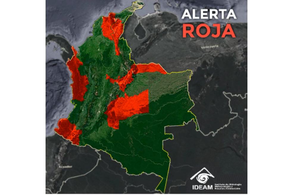Alerta roja en seis departamentos por posibles emergencias tras fuertes lluvias