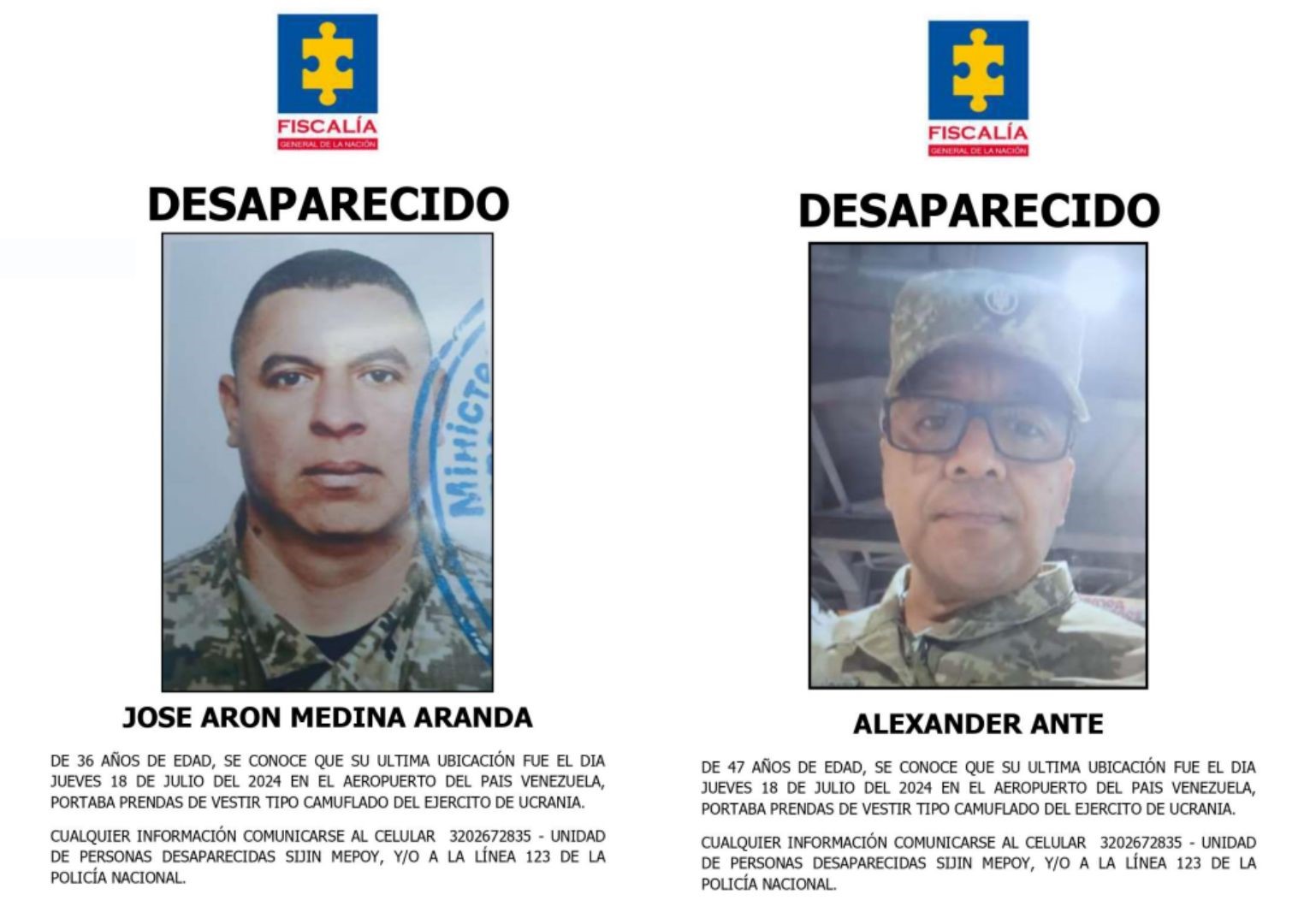 Dos colombianos, soldados retirados, desaparecidos tras hacer escala en Caracas