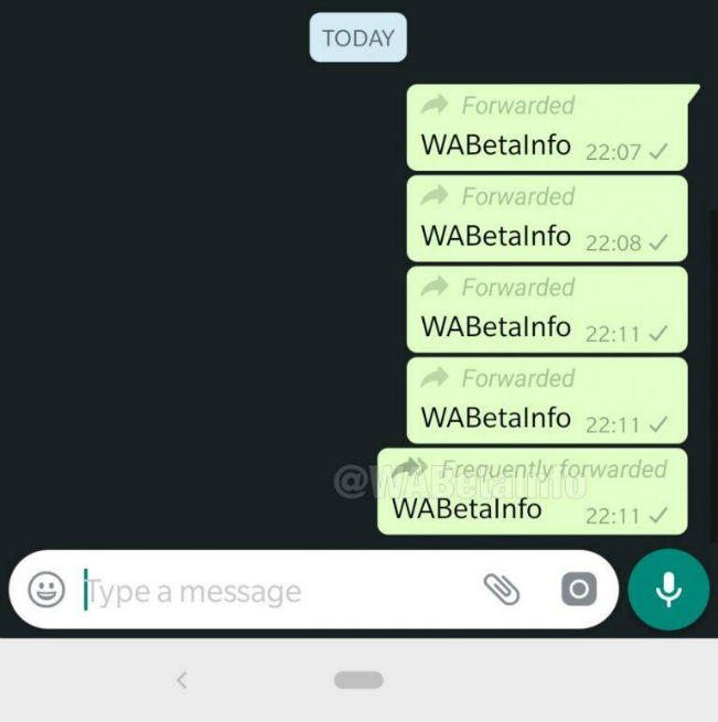 Así se verán los mensajes "reenviados frecuentemente" en la nueva actualización de la aplicación.WABetaInfoAdemás, WhatsApp también permitirá conocer cuál ha sido la cantidad de veces que se ha enviado el mensaje haciendo clic sobre él. La desventaja, tal vez, es que tendrás que reenviar primero el mensaje para acceder a esta información.