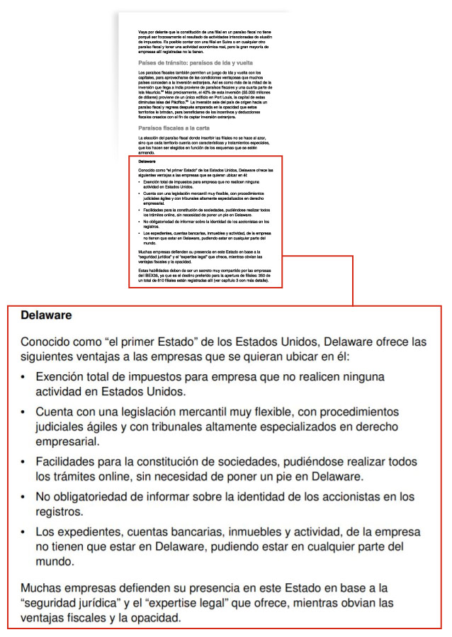 En otro informe de marzo de 2015, Oxfam  se refirió también a Delaware como paraíso fiscal.