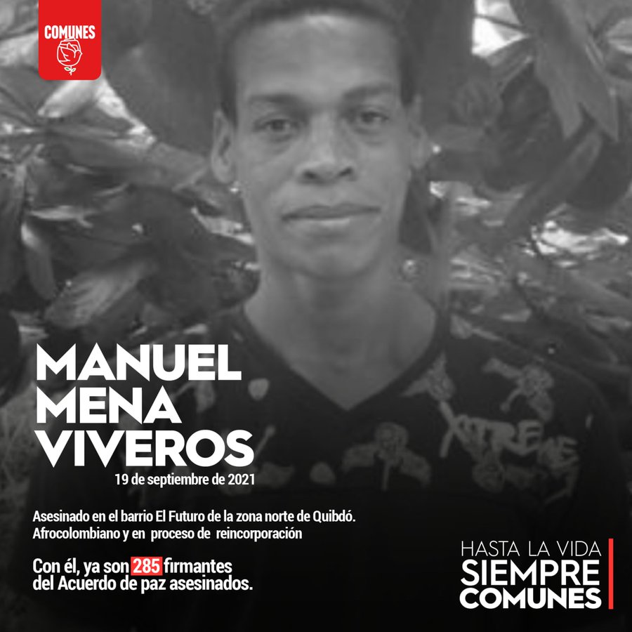 Denuncian asesinato en Quibdó de Manuel Mena, excombatiente de las Farc