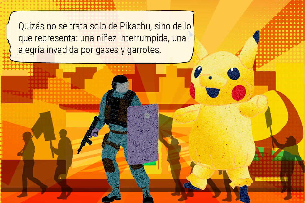 Hace treinta años, Pikachu huía del Equipo Rocket. Hoy, este querido roedor eléctrico corre entre gases lacrimógenos y escudos antidisturbios.