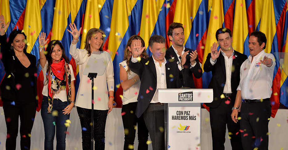 La celebración del triunfo de Juan Manuel Santos como presidente 2014 – 2018