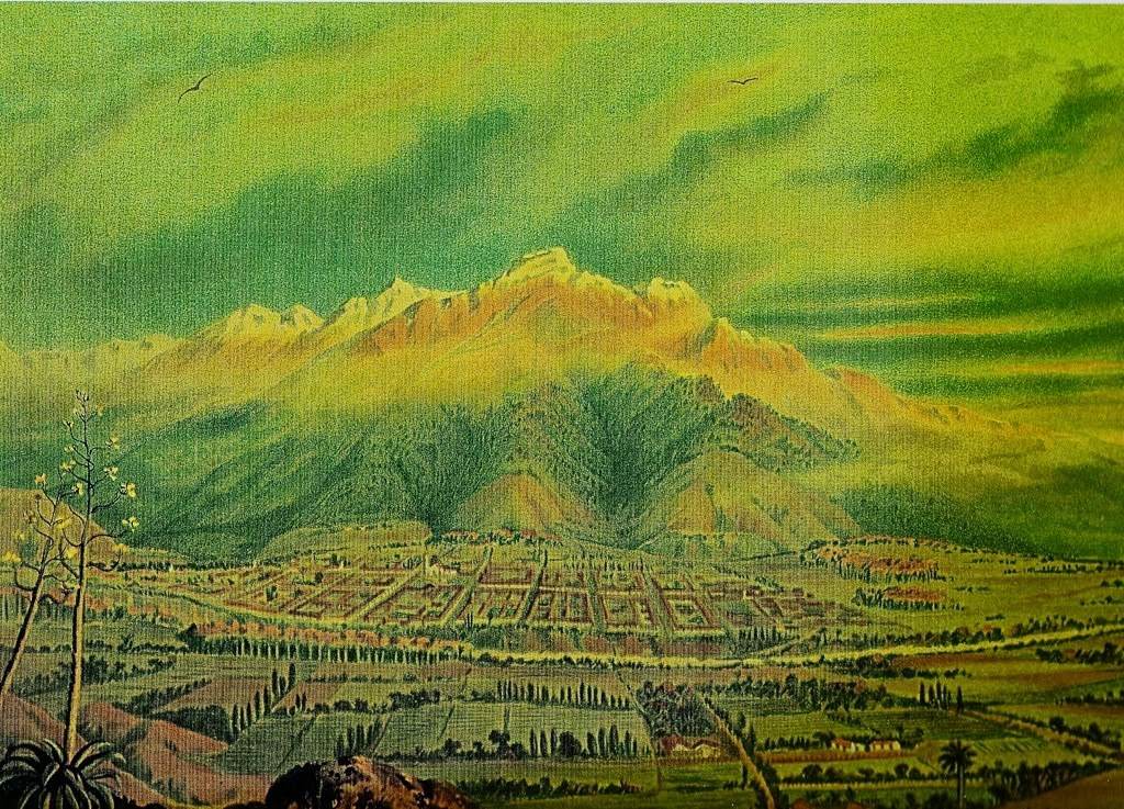 La Sierra Nevada de Mérida retratada desde la ciudad del mismo nombre por Anton Goering en 1864.