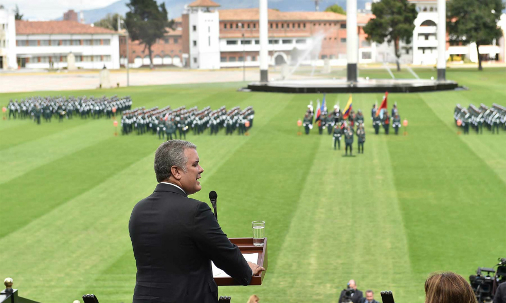 El presidente Iván Duque se refirió a la tregua del Eln en la Escuela Militar de Cadetes José María Córdova. / SIG