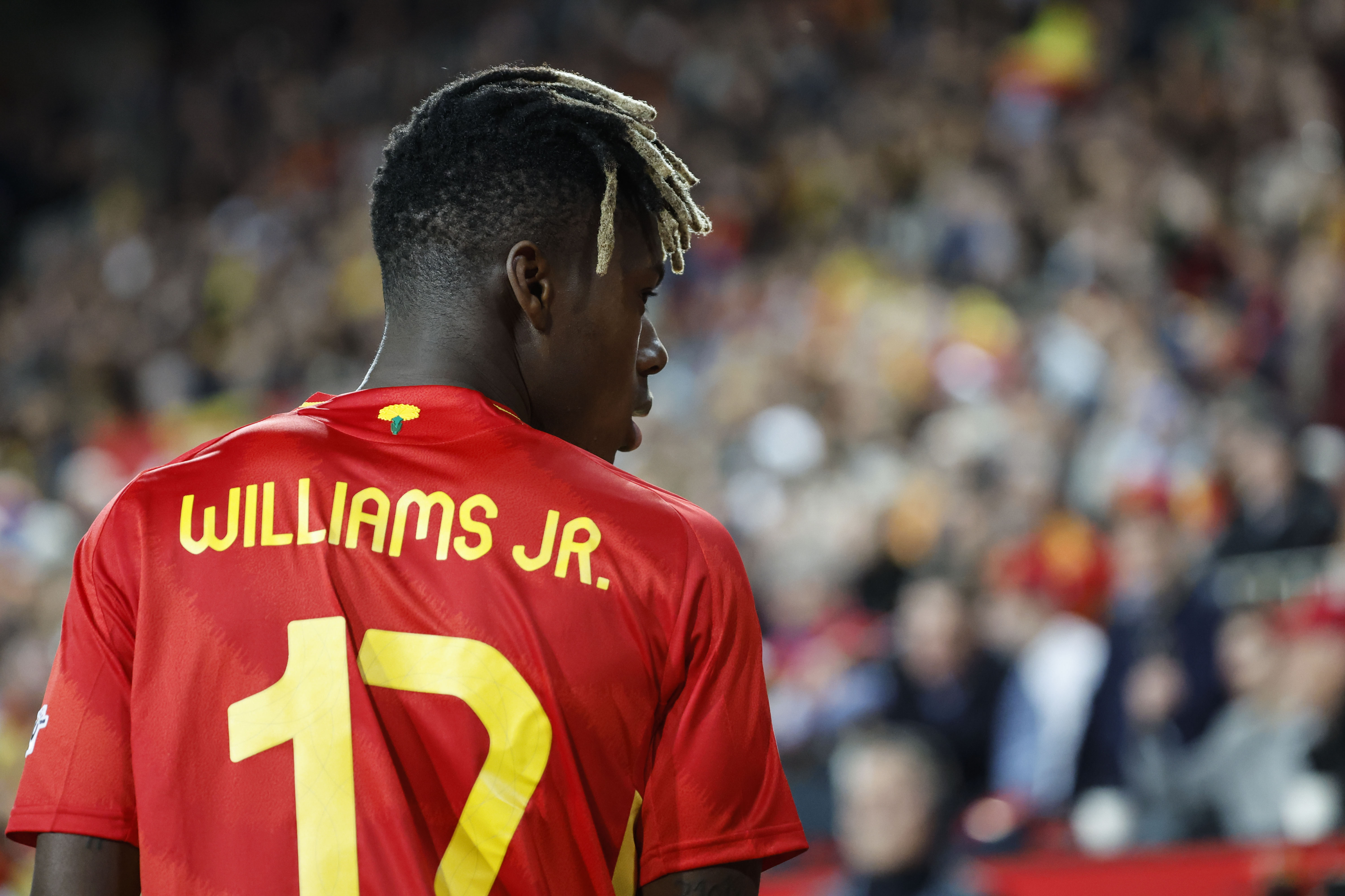VALENCIA, 23/03/2025.- El delantero de España Nico Williams durante el partido de vuelta de los cuartos de final de la Liga de Naciones que las selecciones de España y Países Bajos disputan este domingo en el estadio de Mestalla, en Valencia. EFE/ Ana Escobar