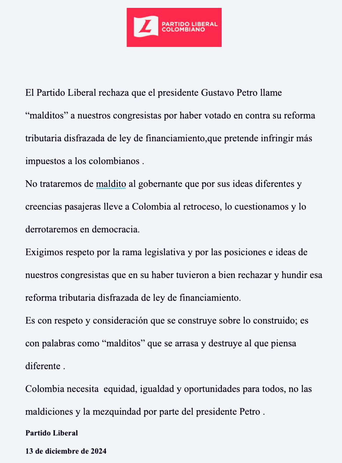 Carta del Partido Liberal.