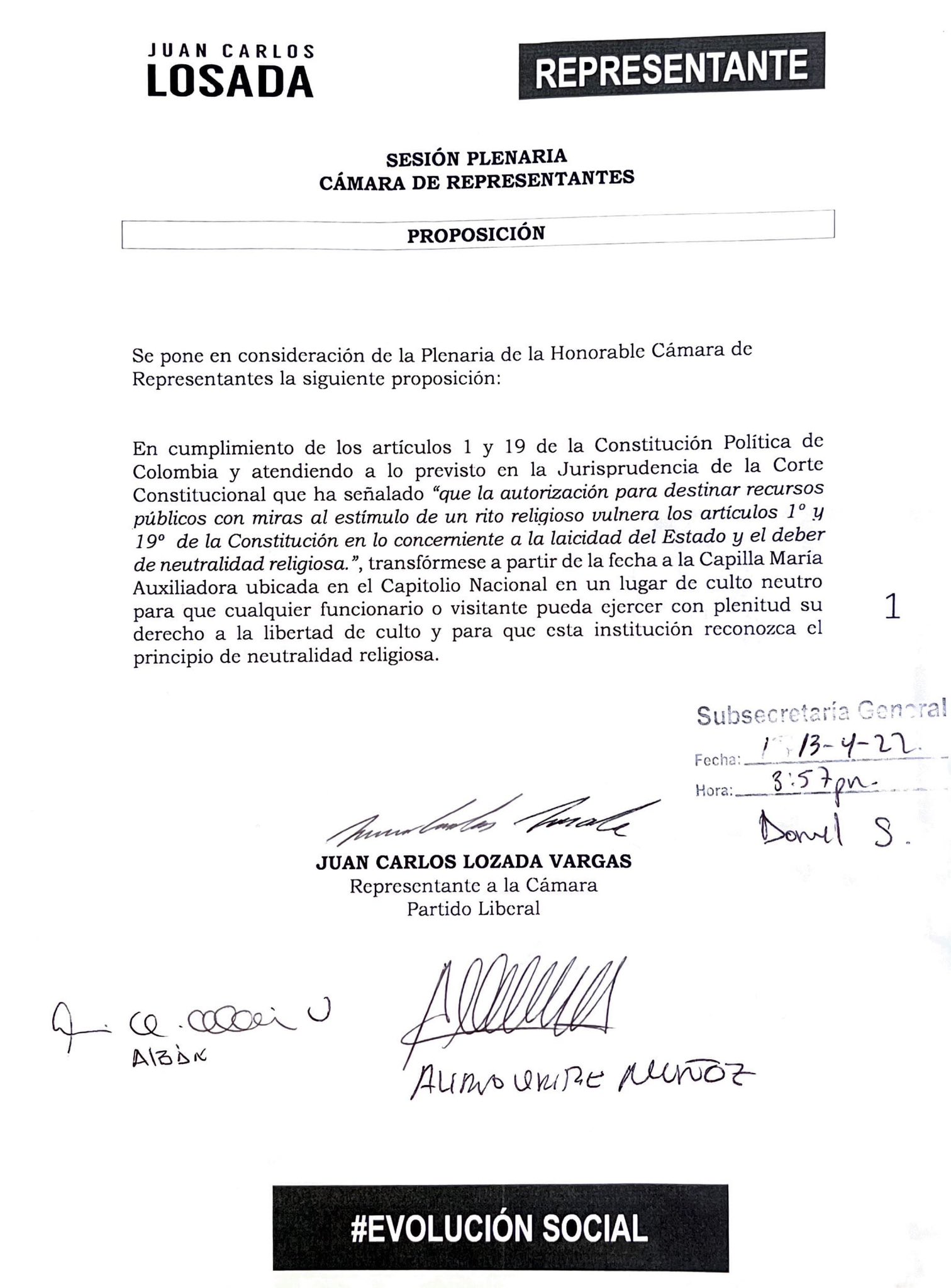 Proposición presentada por Juan Carlos Losada.