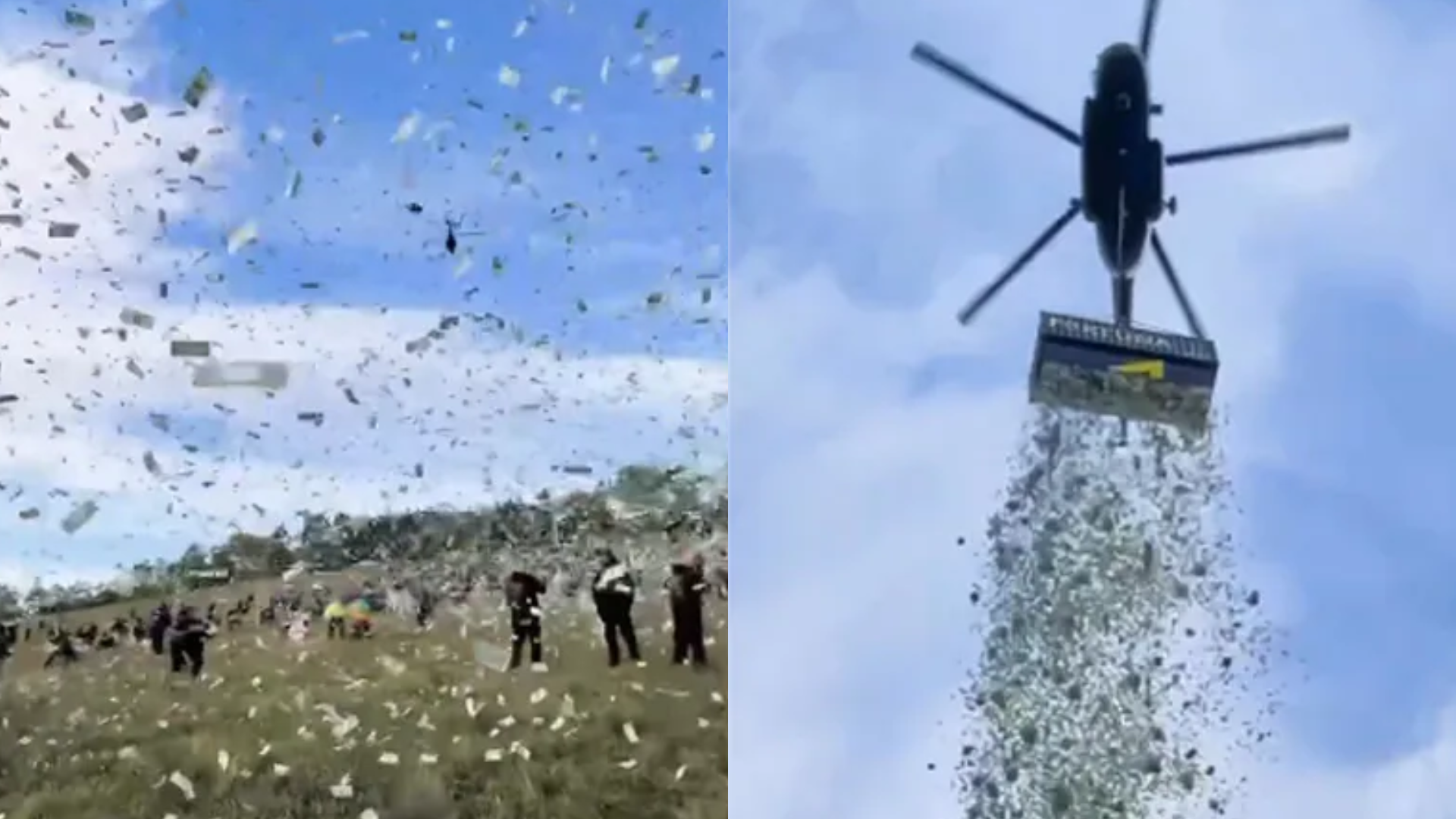 Influencer lanzó un millón de dólares desde un helicóptero (video)