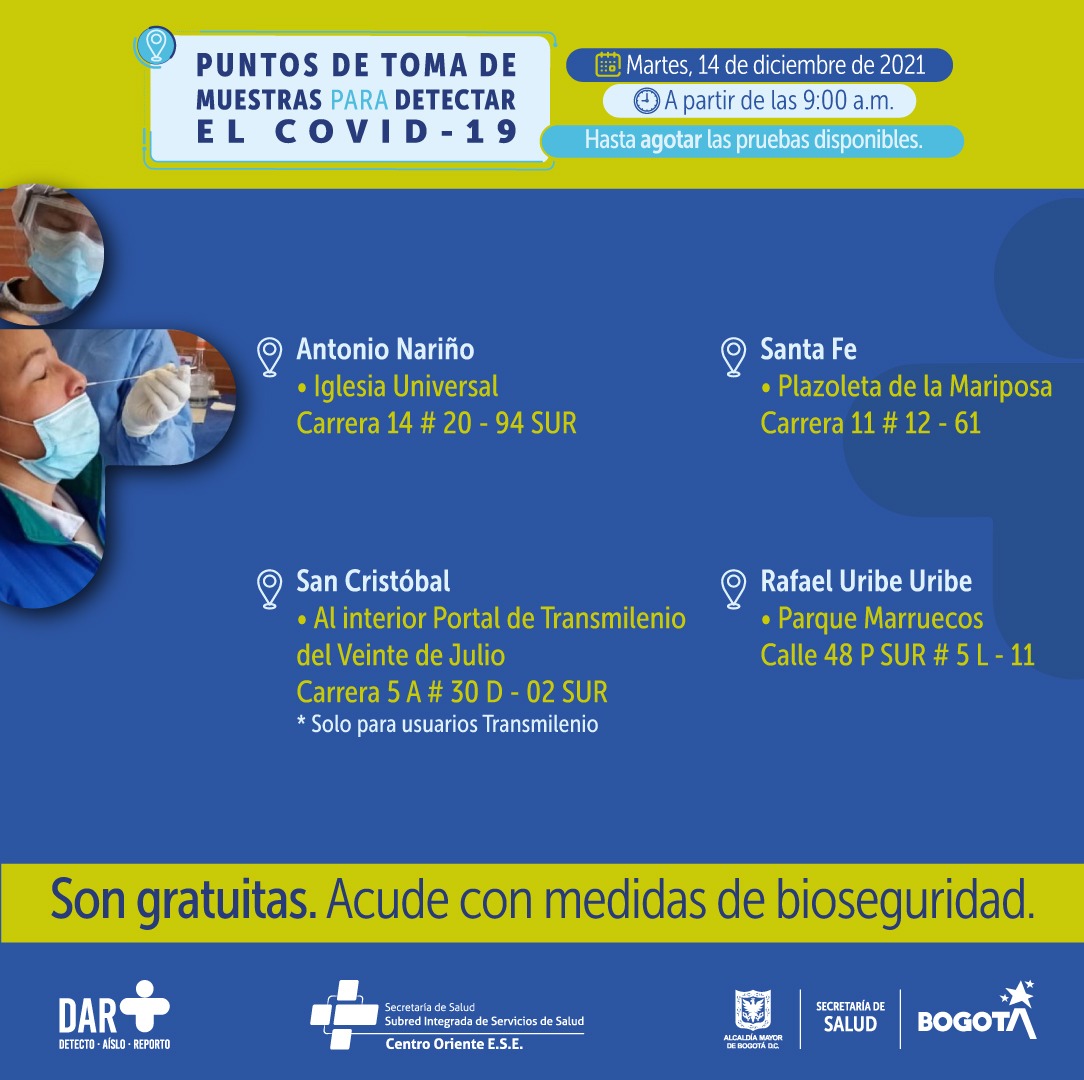 Puntos de atención para realizar la prueba covid-19 gratis.