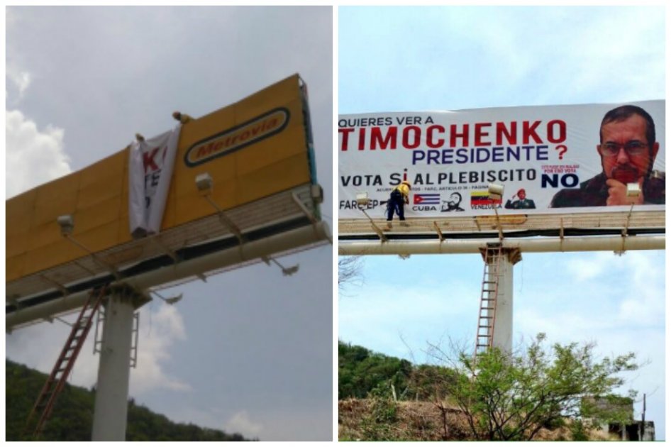 Valla por el “No” que usaba imagen de Timochenko fue desmontada en Santa Marta