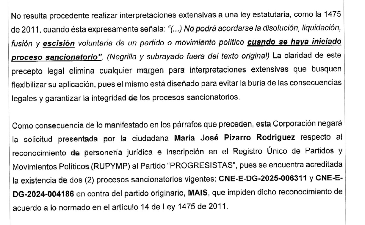 Ponencia de Alfonso Campo que niega a María José Pizarro la escisión del Mais.
