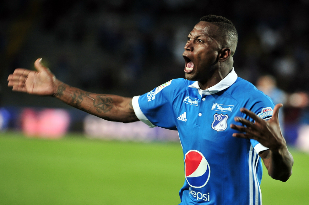 Duvier Riascos celebra uno de los goles que ha marcado con Millonarios. / Óscar Pérez - El Espectador