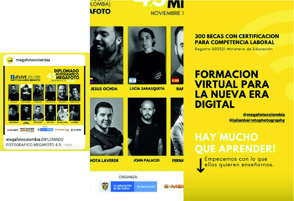 Piezas promocionales del diplomado de Megafoto Colombia.