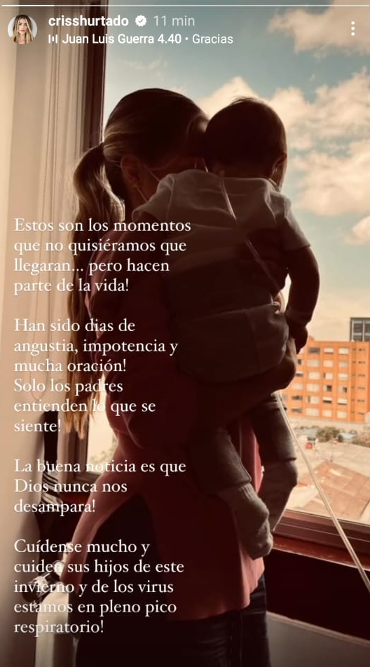 Cristina Hurtado preocupó a sus seguidores revelando que es su hijo el que sufre un virus respiratorio y se encuentra hospitalizado.