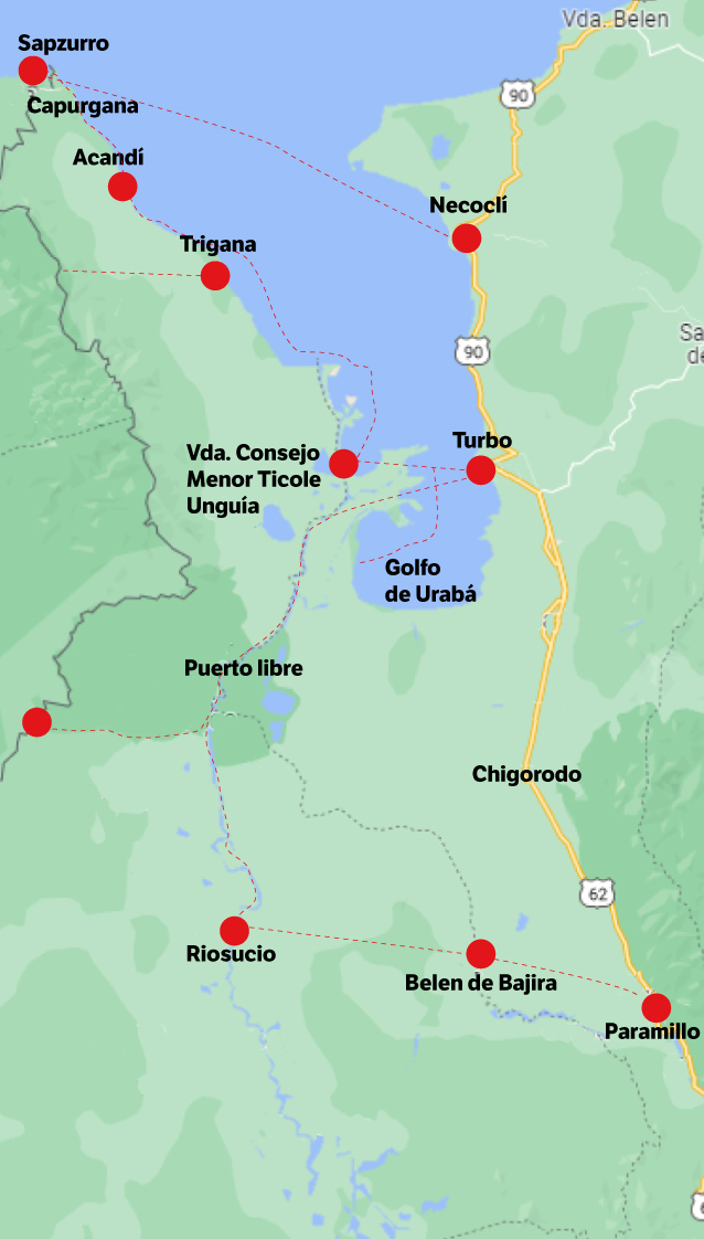 Rutas de tránsito hacia el Darién