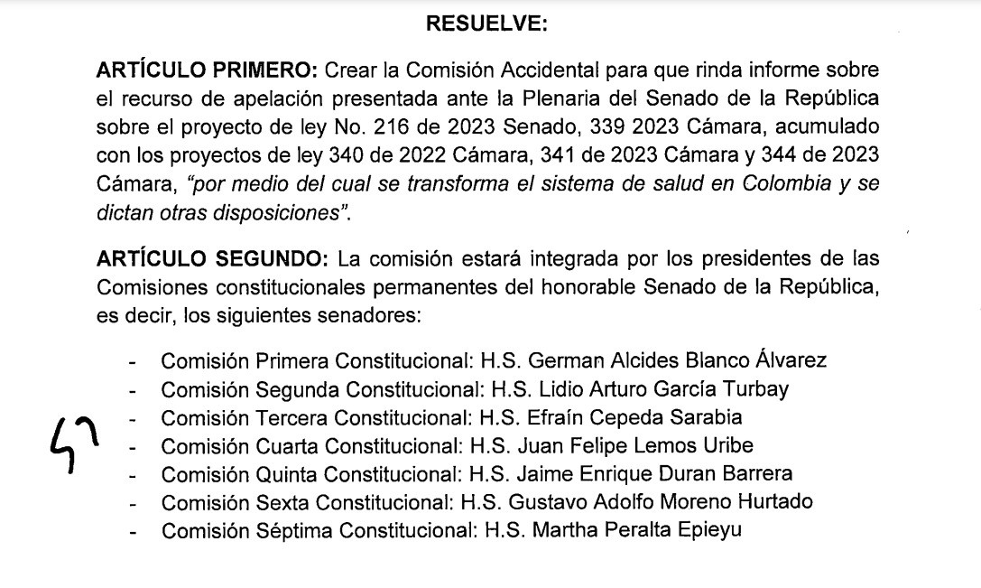 Resolución para la conformación de la comisión accidental.
