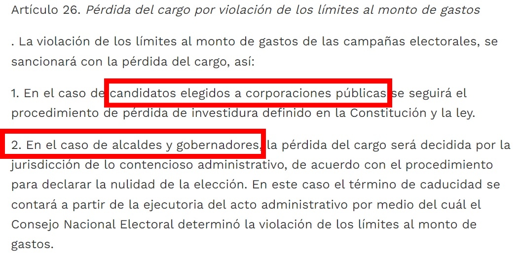 La norma que reglamenta los partidos políticos y las campañas electorales no especifica qué se debe hacer en caso de que un presidente viole los topes de gastos.