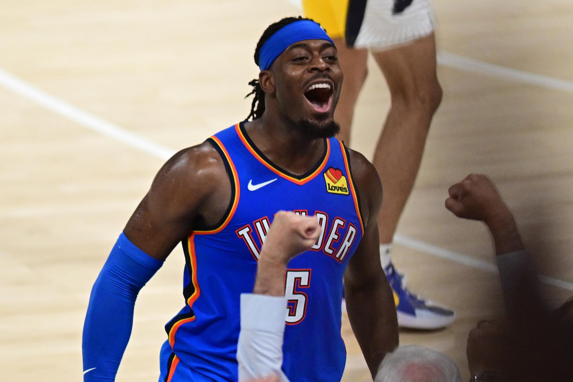 OKLAHOMA CITY (United States), 23/06/2025.- Oklahoma City Thunder guard Luguentz Dort celebrates following the Oklahoma City Thunder win of game seven of the NBA finals between the Oklahoma City Thunder and the Indiana Pacers at the Paycom Center in Oklahoma City, Oklahoma, USA, 22 June 2025. (Baloncesto) EFE/EPA/MANUELA SOLDI SHUTTERSTOCK OUT
