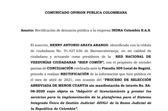 Pantallazo comunicado publicado por Henry Anaya.