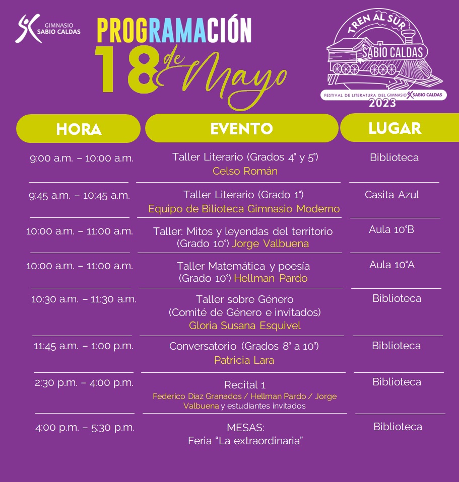 Programación del 18 de mayo para el Festival Tren al Sur.