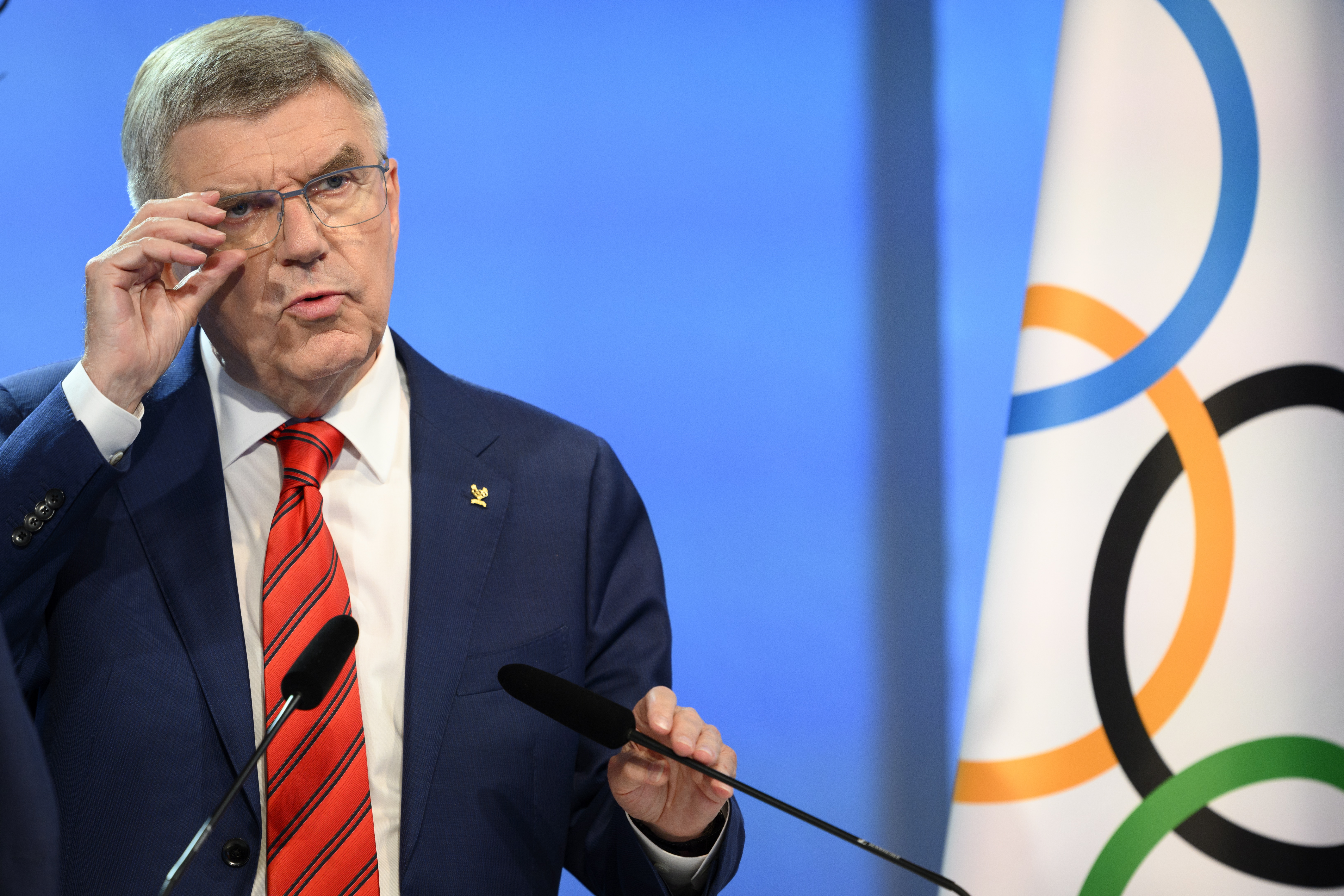Lausanne (Switzerland), 22/06/2023.- International Olympic Committee (IOC) President Thomas Bach speaks at the opening of the 140th IOC Session at the Olympic House, in Lausanne, Switzerland, 22 June 2023. (Abierto, Suiza, Estados Unidos) EFE/EPA/LAURENT GILLIERON