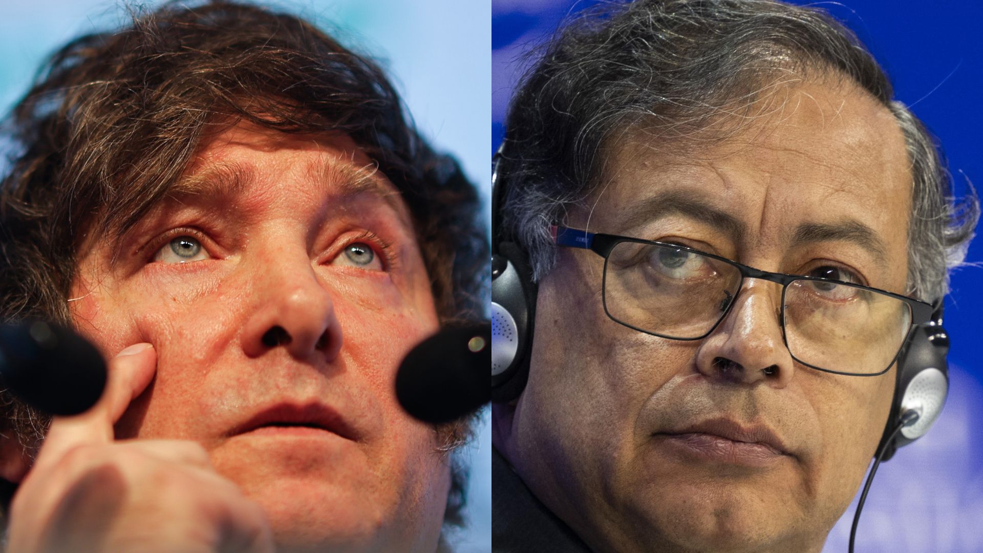 Presidente de Argentina, Javier Milei, y presidente de Colombia, Gustavo Petro.