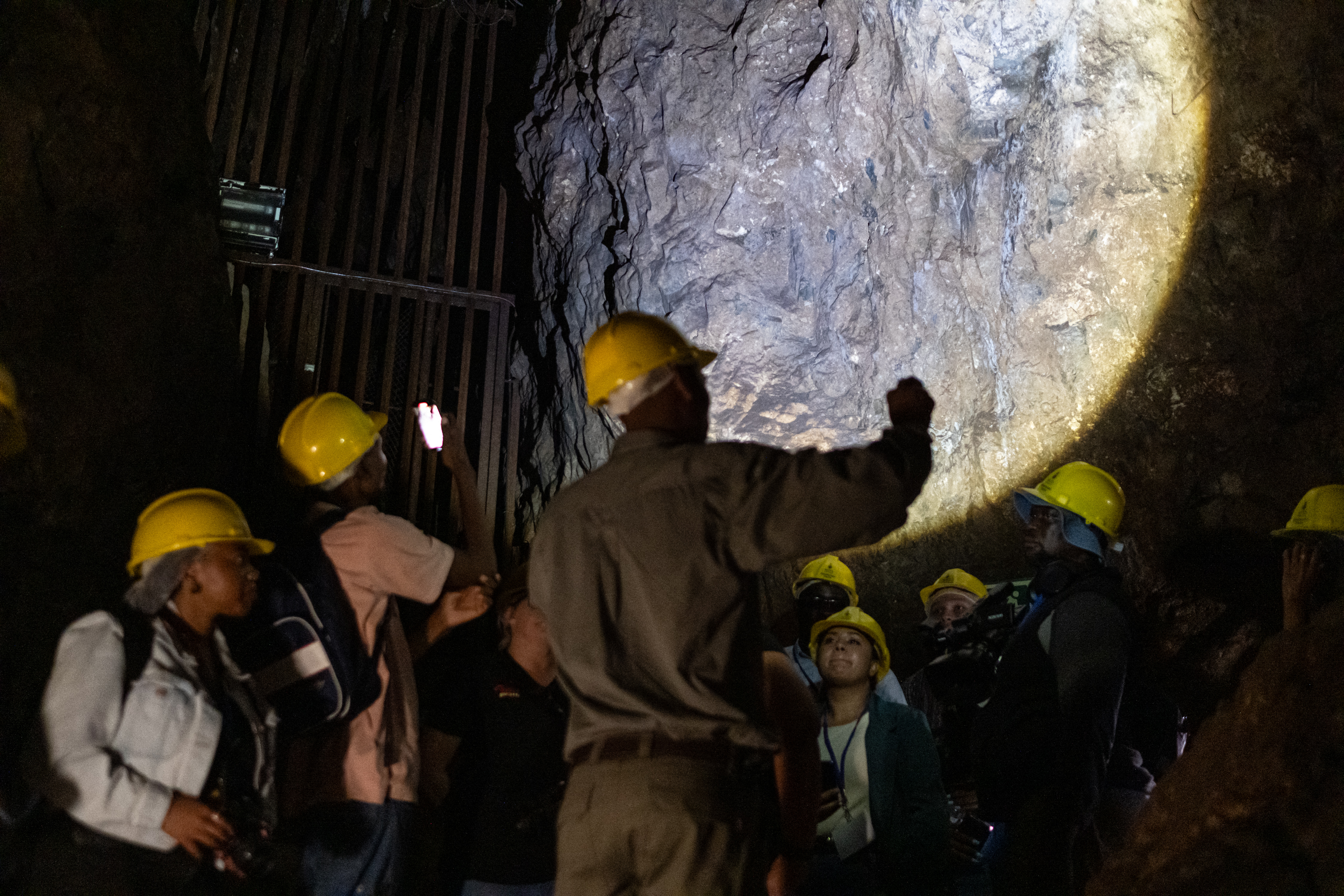 Wits Sterkfontein caves tour guide, Keneth Mawete talks during a tour at the Sterkfontein caves located within the Cradle of Humankind UNESCO World Heritage Site in Krugersdorp near Johannesburg on April 15, 2025.