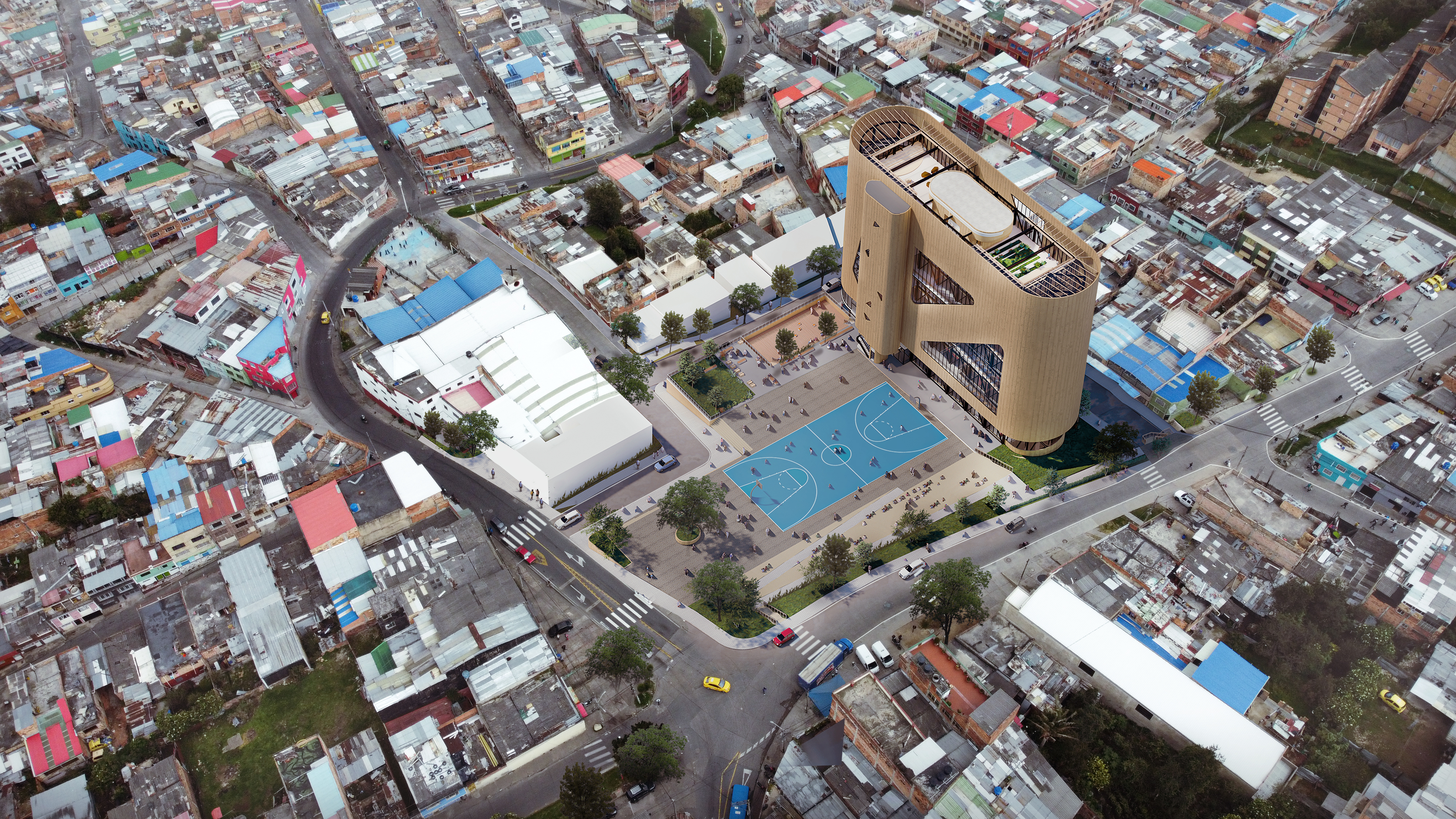 Vista aérea de la pieza completa en el barrio La Gloria.