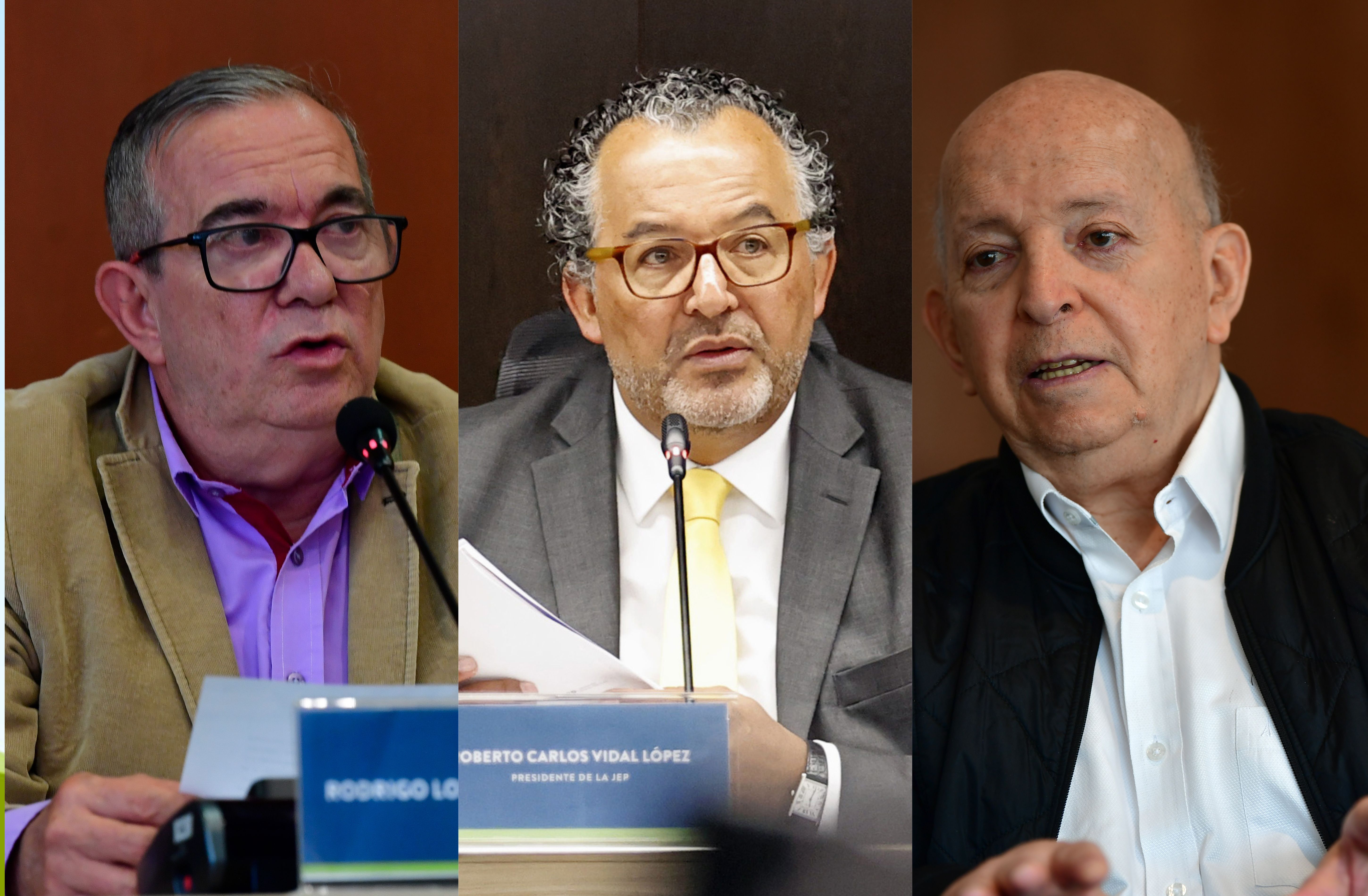 Rodrigo Londoño, presidente de Comunes y firmante de paz; Roberto Vidal, presidente de la JEP; Otty Patiño, consejero comisionado de la paz.Rodrigo Londoño, presidente de Comunes y firmante de paz; Roberto Vidal, presidente de la JEP; Otty Patiño, consejero comisionado de la paz.