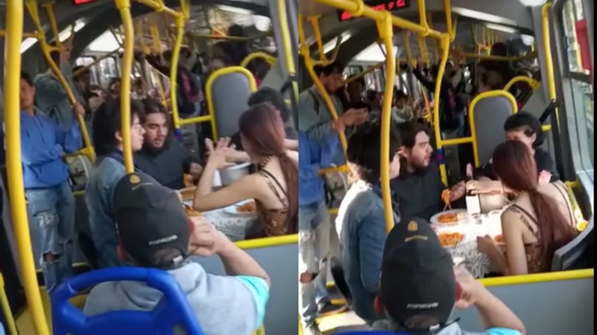 Transmilenio rechaza escena de jóvenes que armaron mesa y cenaron en un articulado