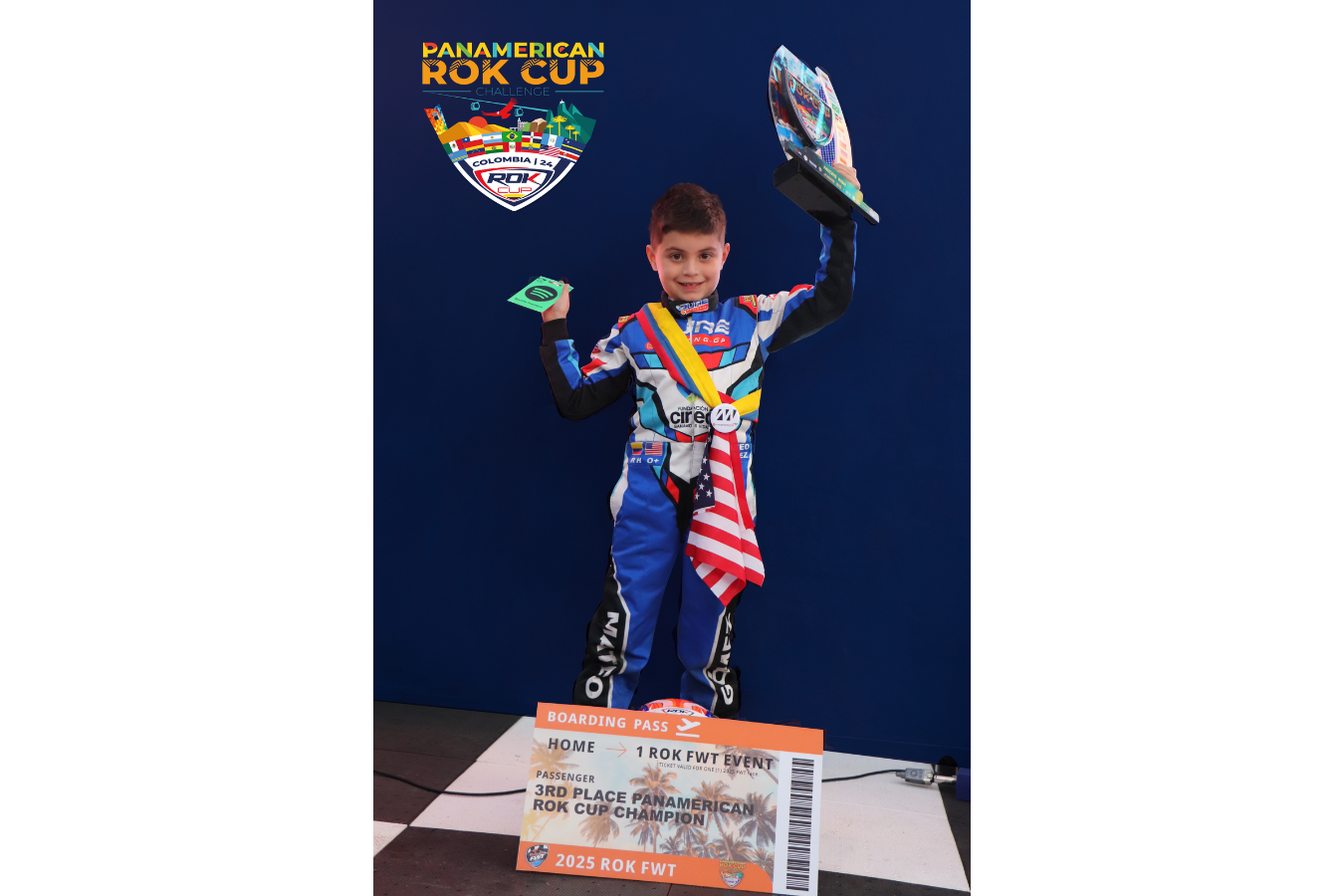 El joven piloto Mateo Gómez en el Panamerican ROK CUP.