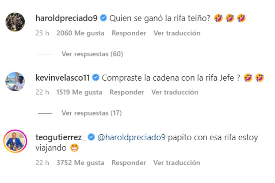 Comentarios en la última foto de Teófilo Gutierrez en Instagram.