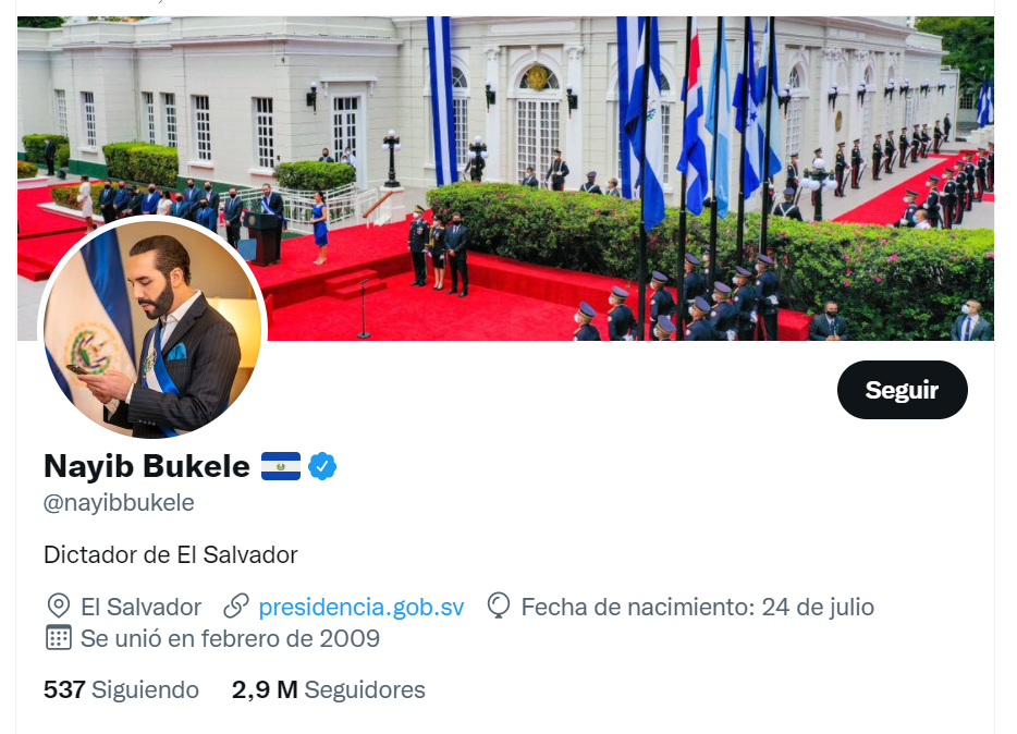 Nayib Bukele se autoproclama “dictador de El Salvador” en su cuenta de Twitter