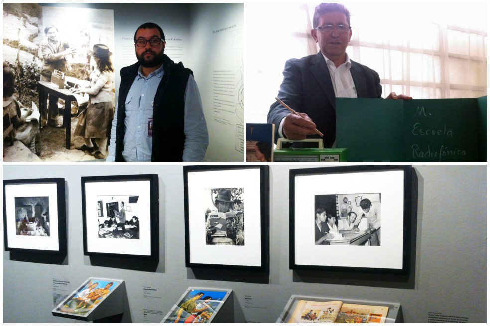 Libardo Sánchez, historiador del Museo Nacional, Ismael Prieto, quien se educó con Radio Sutatenza e imágenes de la exposición “Memorias del mundo campesino”, que se exhibe en el Museo Nacional. / Lizeth Cadena