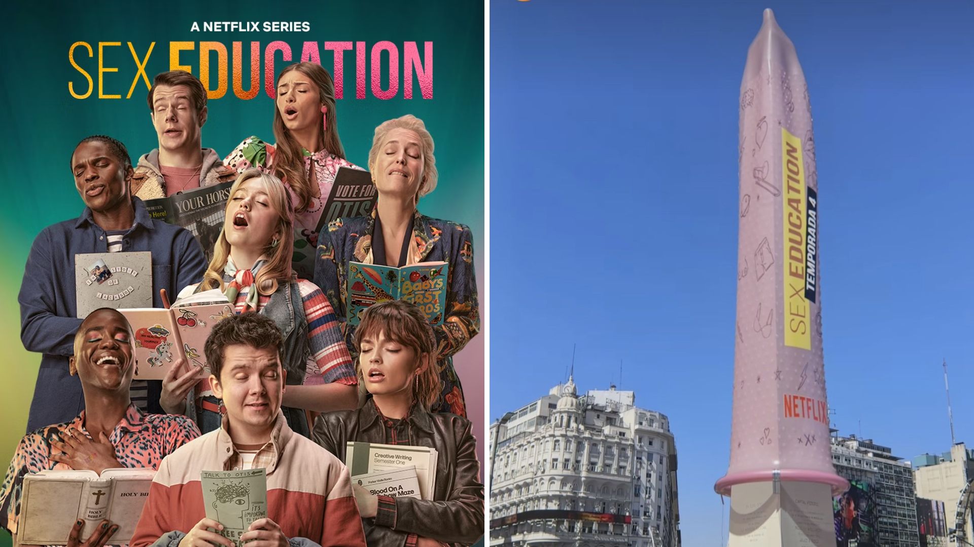 Gran condón cubrió Obelisco de Argentina por “Sex Education”